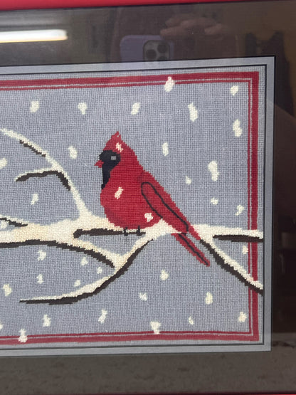 Vintage Framed Winter Cardinal  Piece