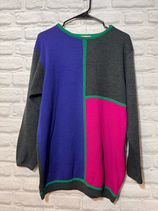 Size M Liz Claiborne Vintage Color Block Wool Blend Sweater