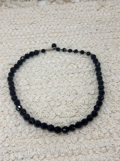 Vintage black glass beaded choker
