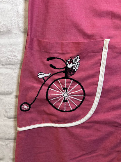 Kayser Vintage 1960's House Dress - Pink w/ Bike Embroidery