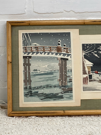 Vintage Framed Series of 1930's/1940's Japanese Block Print Postcards