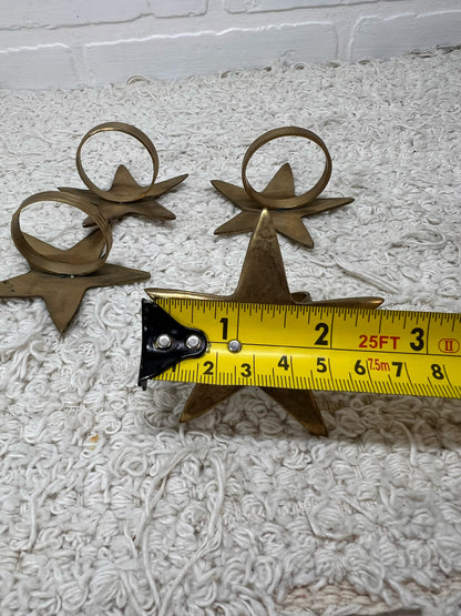 Vintage Brass Star Napkin Ring Set - Four