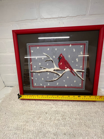 Vintage Framed Winter Cardinal  Piece