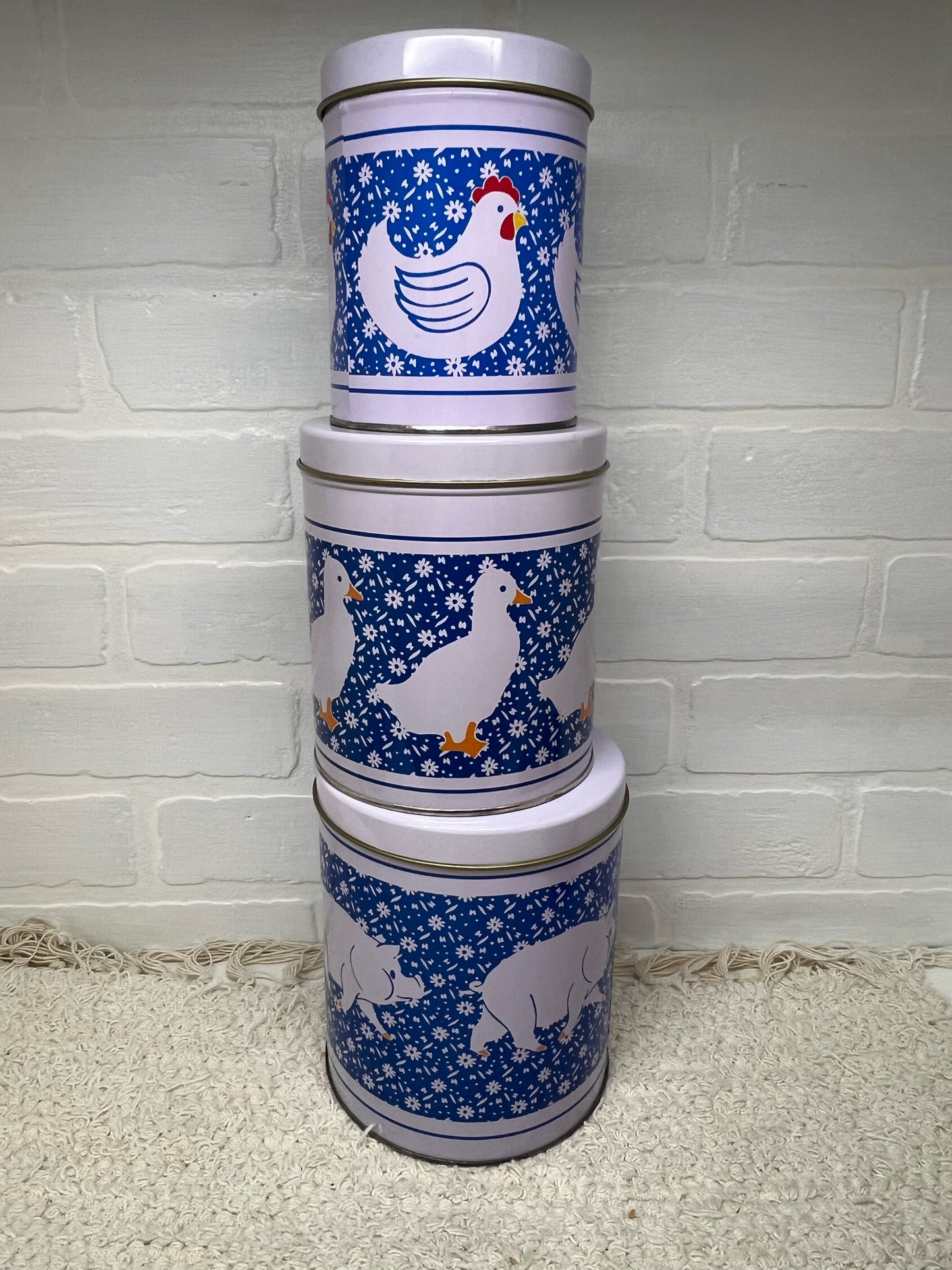 Vintage 1980's Tin Canister Trio - Pig, Duck & Chicken