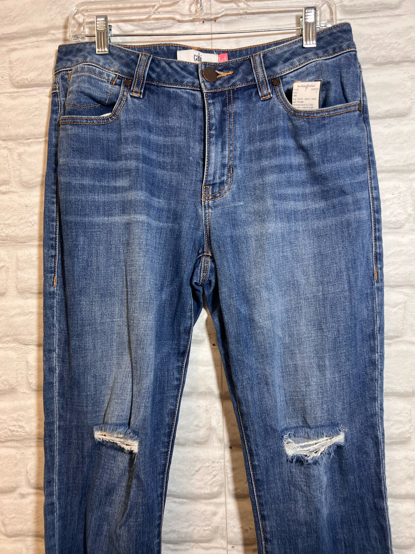 CAbi Size 8 High Rise Cropped Straight Leg Jeans, Distressed