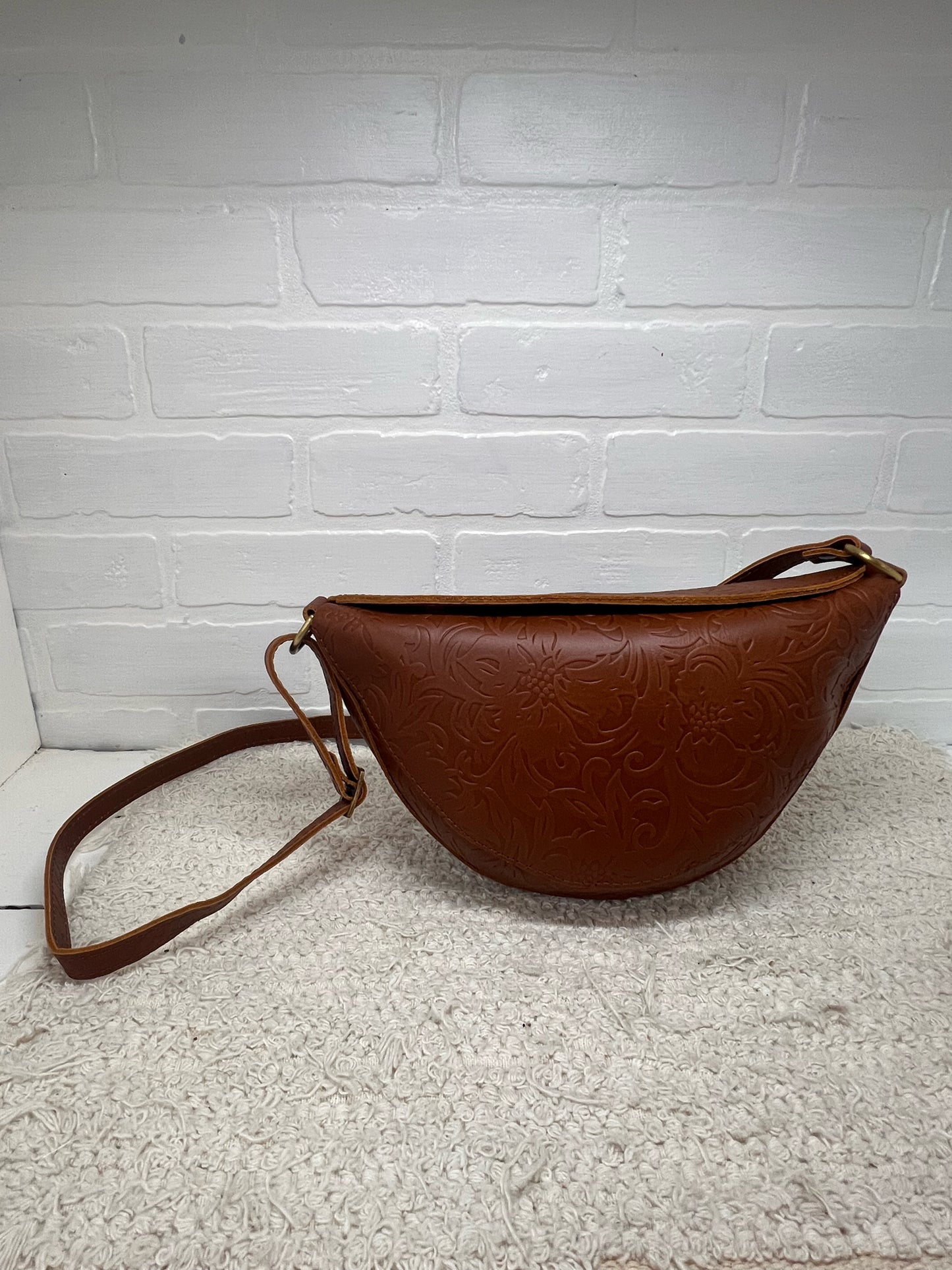 Portland Leather Embossed Floral Leather Crossbody