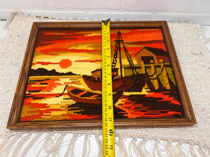 Crewel Work Piece - Golden Sunset Boat Scene