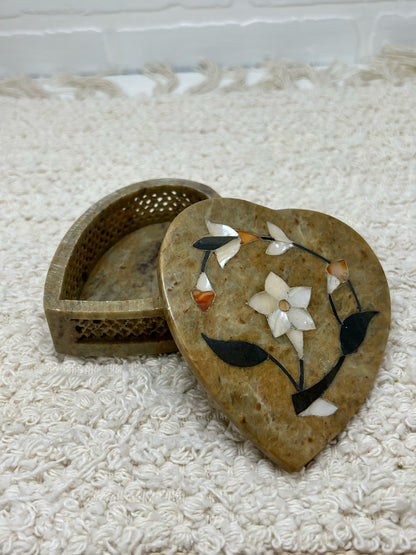 Inlaid stone heart shaped box