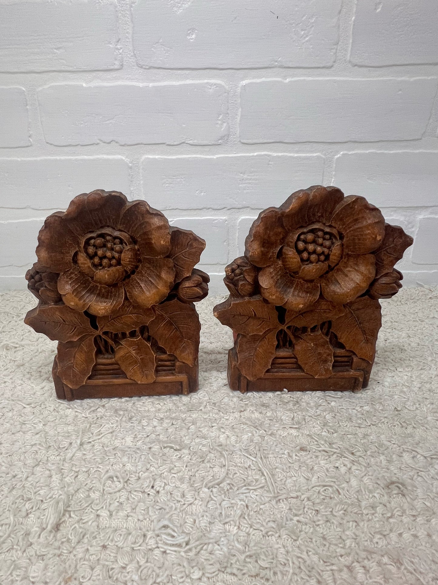 Vintage Book Ends - Floral Carved Look