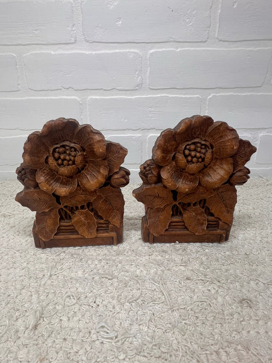 Vintage Book Ends - Floral Carved Look