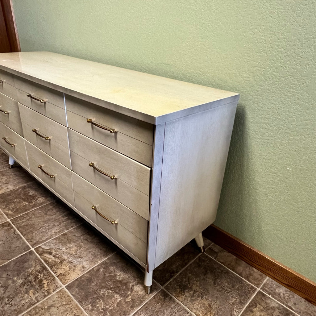 MCM White/Blonde Stained 9-Drawer Dresser