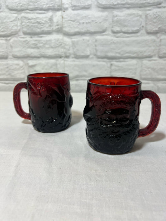 Arocroc France Mug Set (2) ruby red santa holly