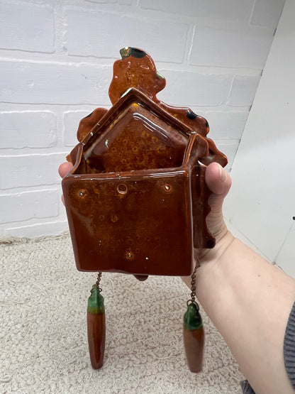 Vintage Ceramic Wall Pocket - Cuckoo Clock with Squirrel
