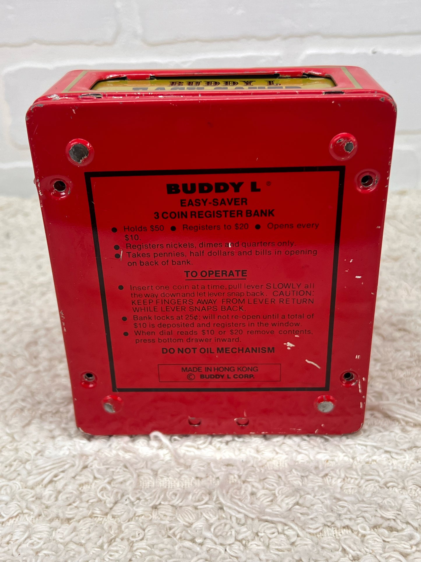 Red Metal. Buddy L Easy-Saver 1970's Cash Register Shaped Coin Bank