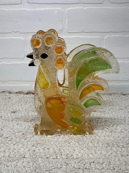 Chunky Lucite Rooster Napkin Holder - 1970's Appeal