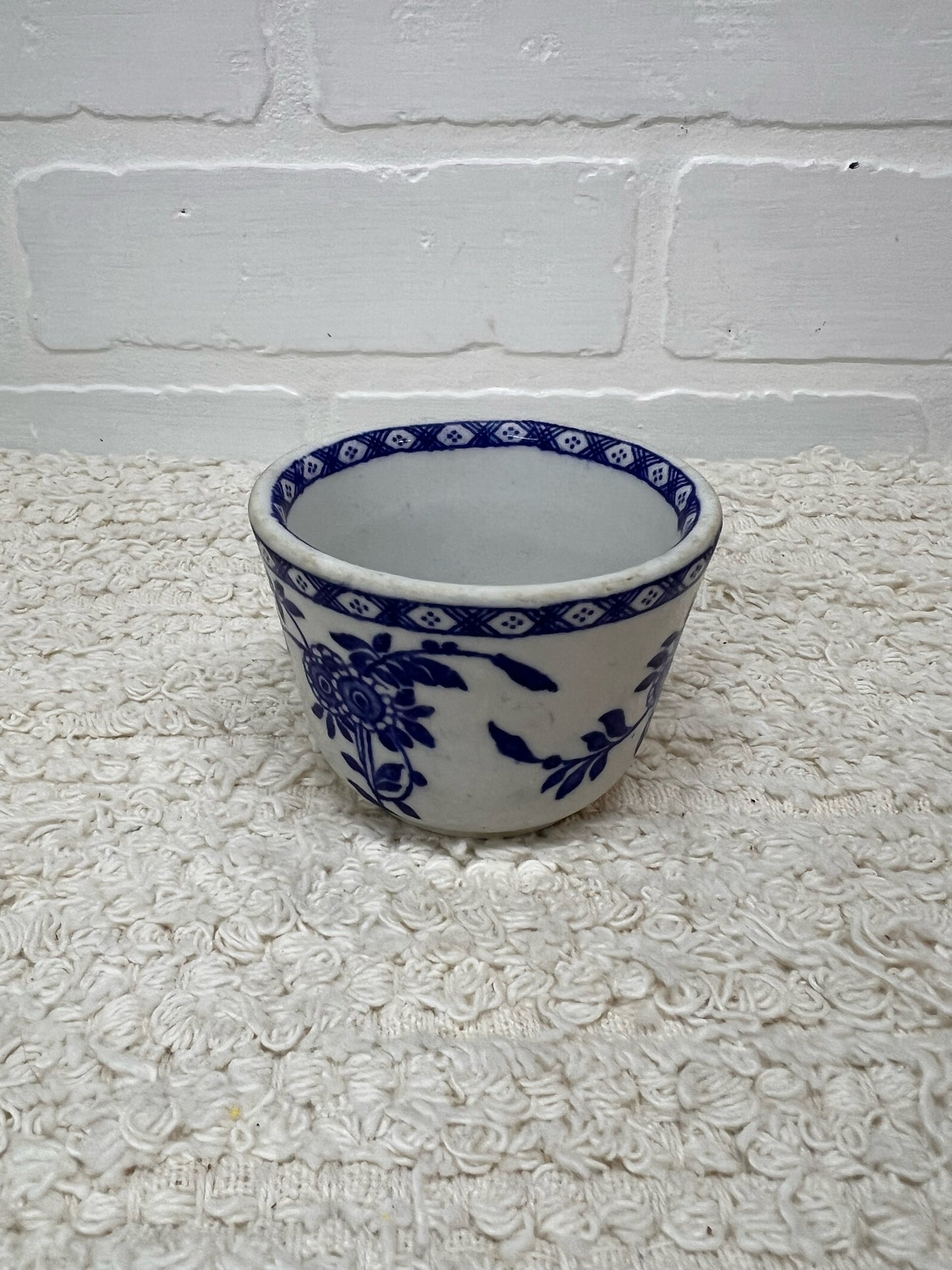 Vintage Hand Painted Blue Transferware Custard Cup
