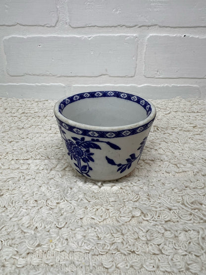 Vintage Hand Painted Blue Transferware Custard Cup