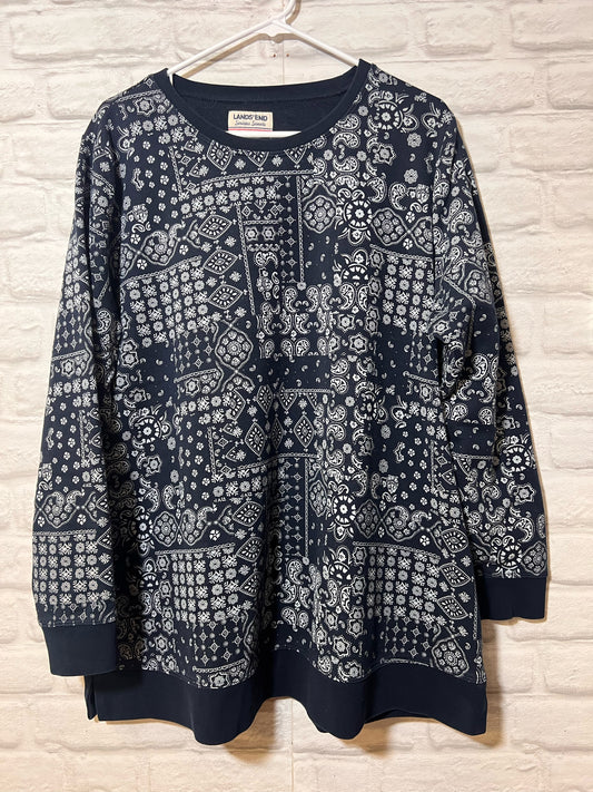 Size 1X Land's End 'Serious Sweats' Bandana Print  Sweatshirt