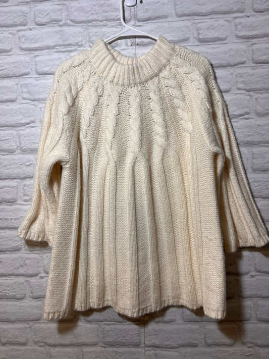 Size 2X Land's End White Cable Knit Sweater Wool/Alpaca Blend