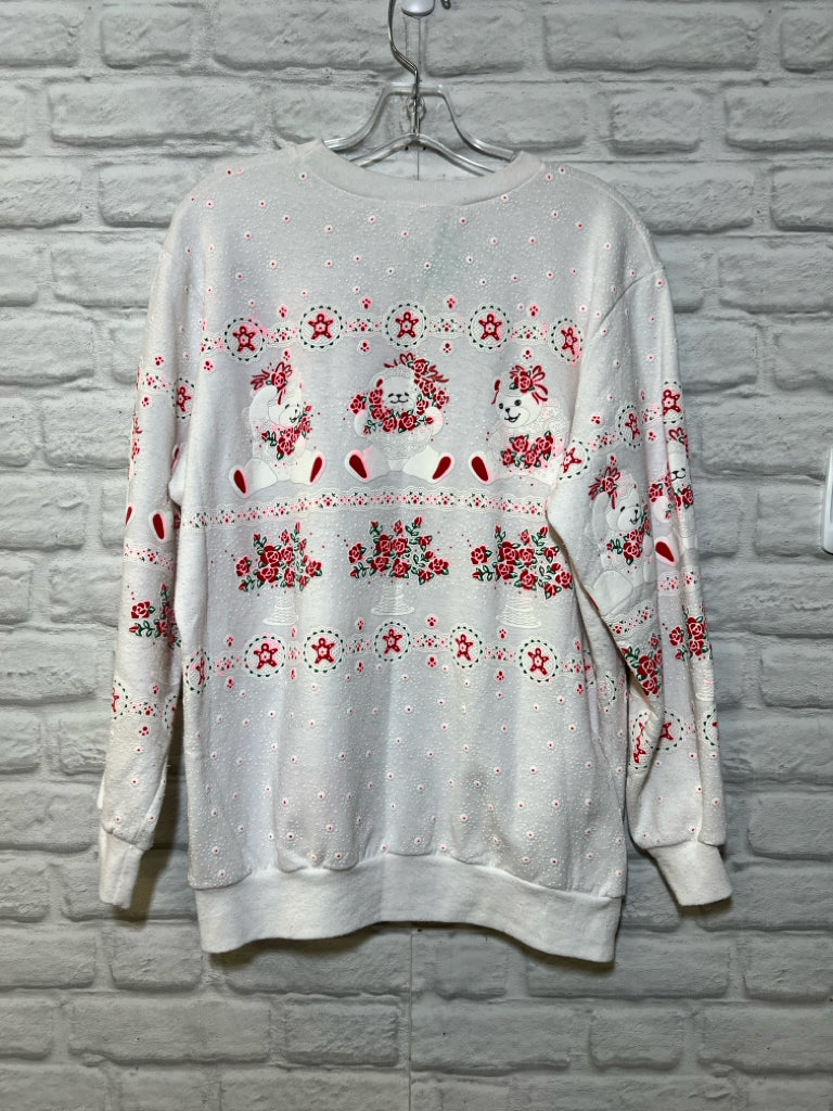 Size M 80's/90's puff paint teddy bear floral Christmas top