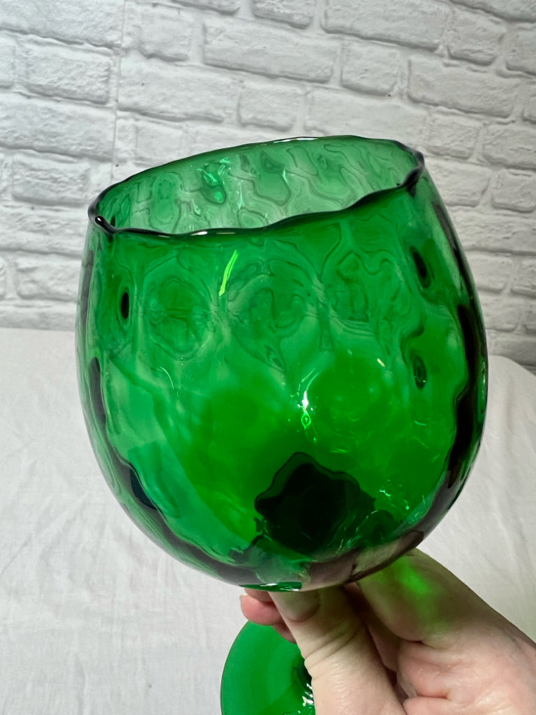 Empoli style emerald green optic glass stemmed glass