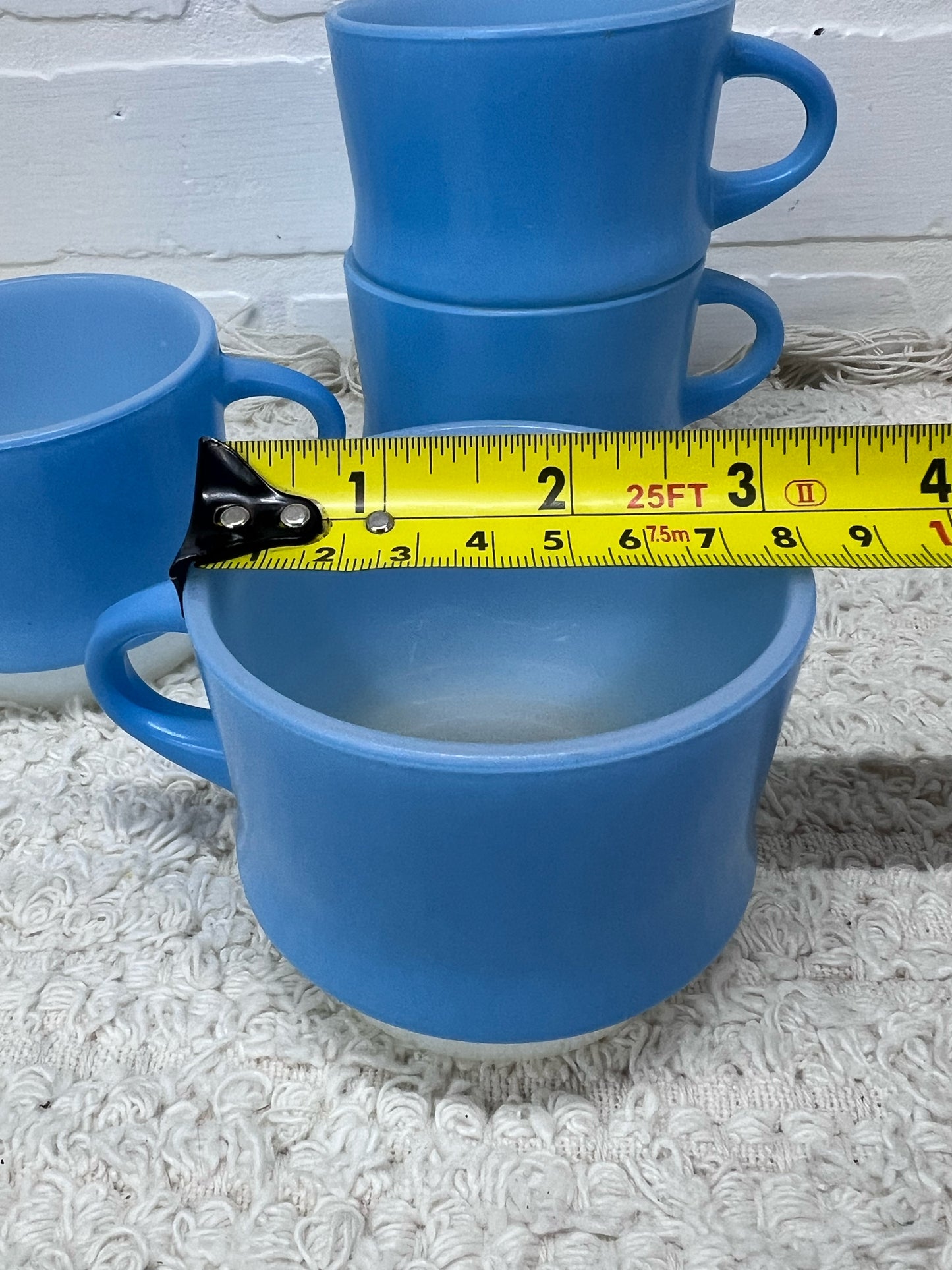 Fire King Mug Set - Blue four stackable mugs