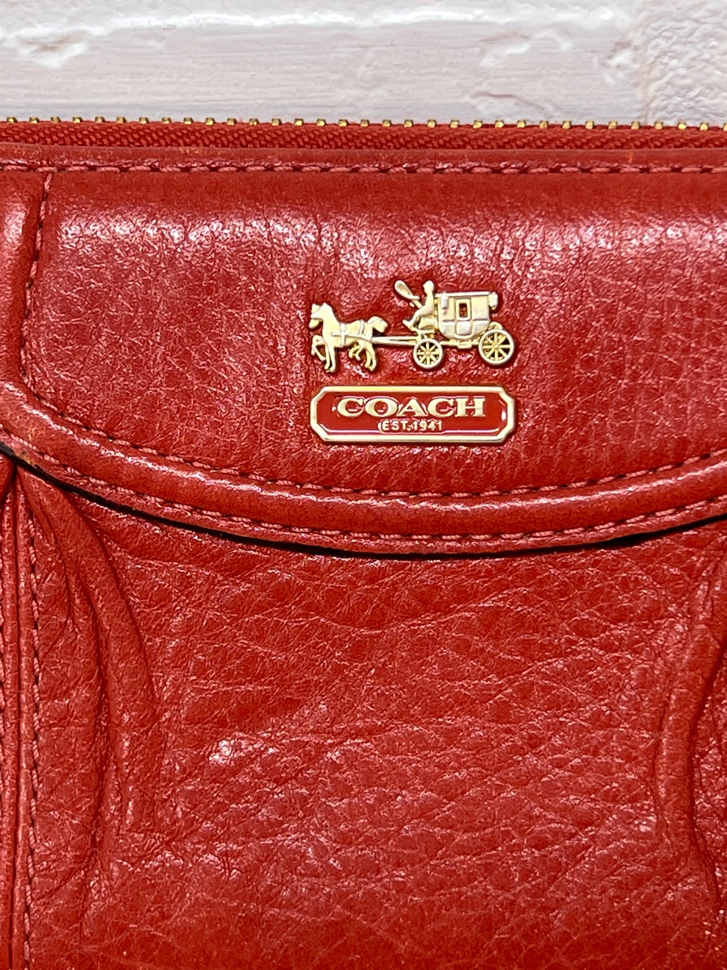 Coach Pleated Front Cognac Colored Leather Wallet