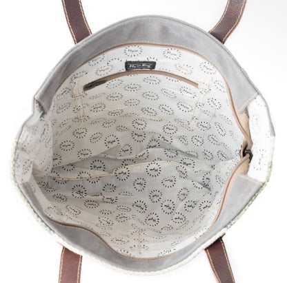 Myra Bag Handwoven Cotton & Leather Checkered Tote Bag