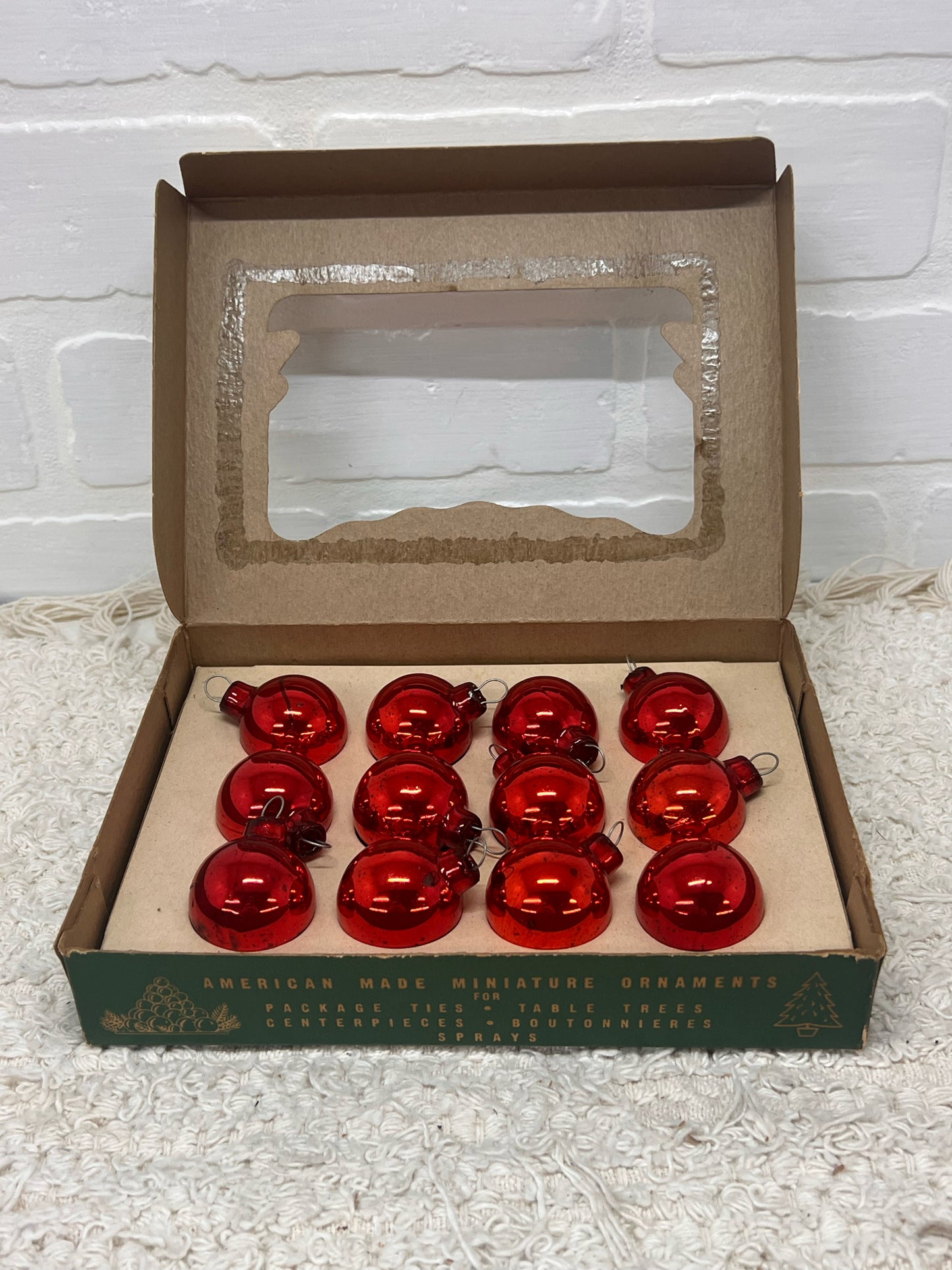 Shiny Brite Ornament Set - 12 Red Mini Ornaments in Original Box