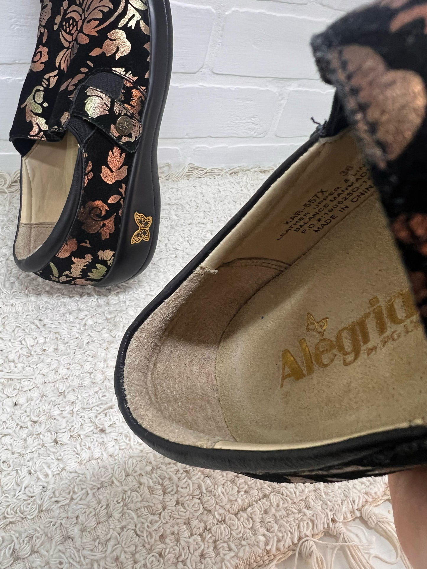 Shoe Size 36/6 Alegria Black Floral Embossed Casual Shoes