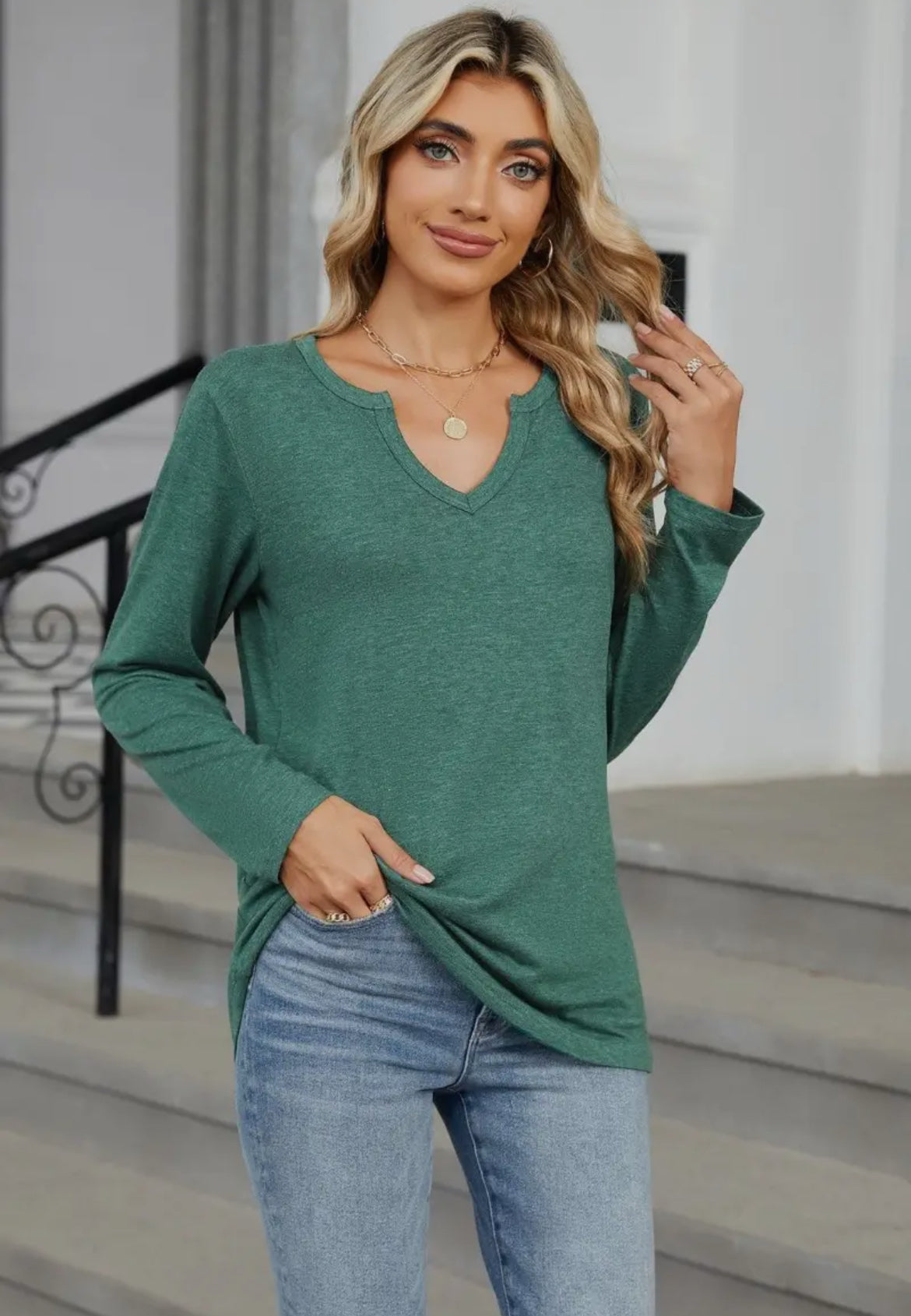 Ninexis Green Long Sleeved Loose Fit Top