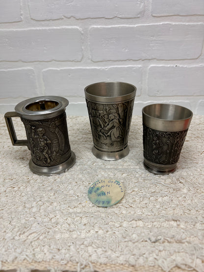 Austrian Pewter Glass Set - Vintage 1970s