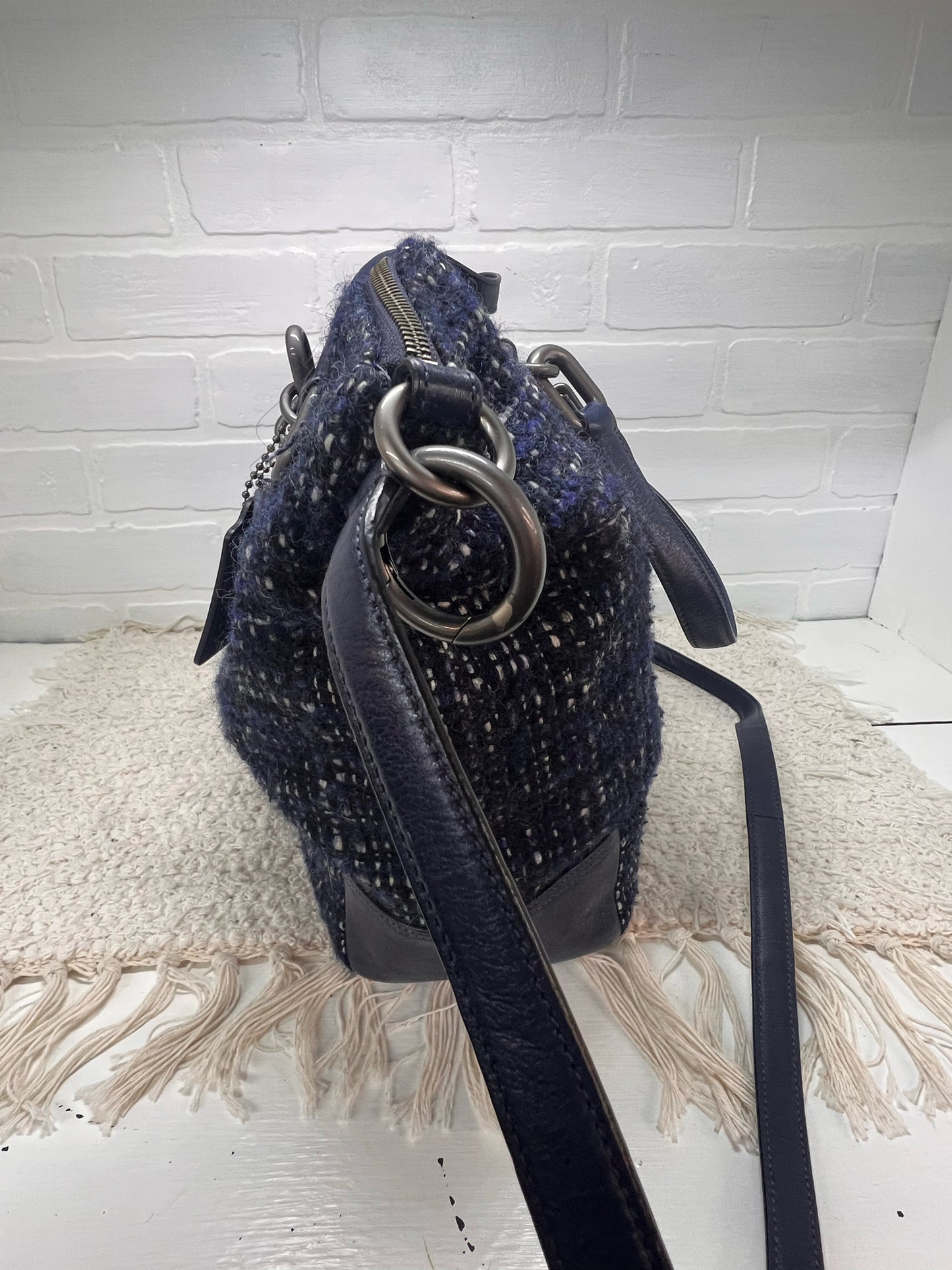 Coach Chelsea Boucle Mersin Purse Shoulder Tote in Navy Blue Tweed