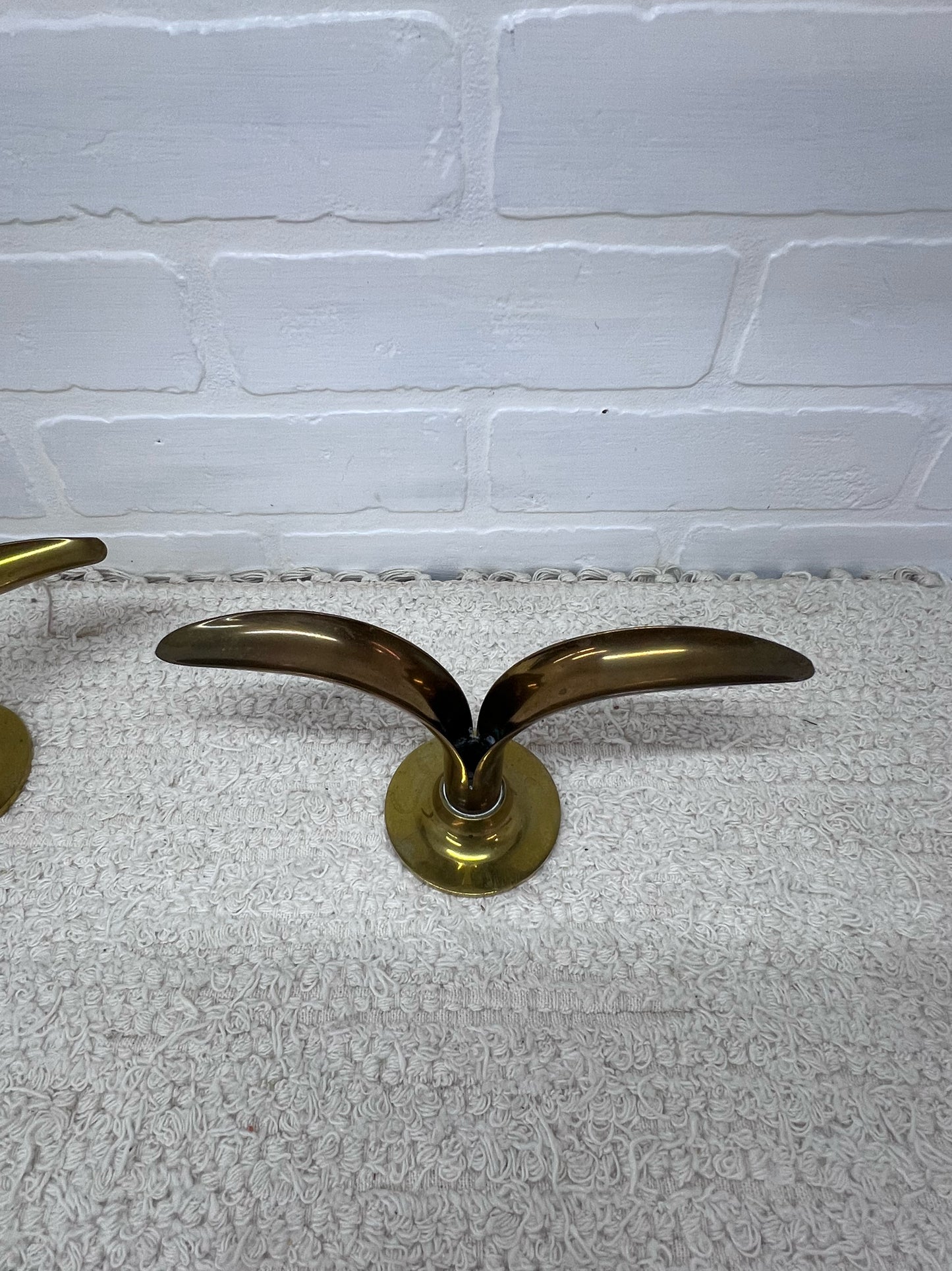 Swedish MCM Brass Lotus Candlestick Holders (Set of 2)