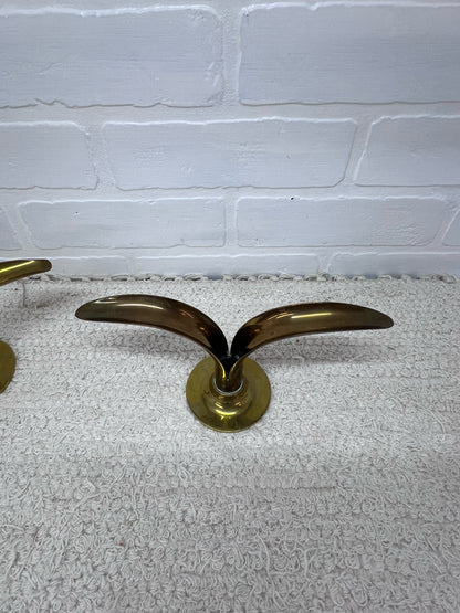 Swedish MCM Brass Lotus Candlestick Holders (Set of 2)