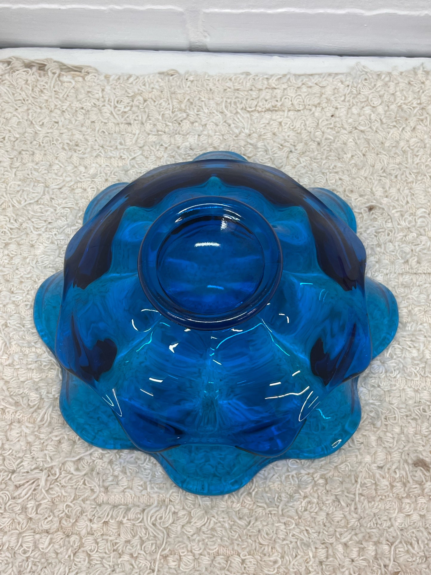 Viking Glass MCM Double Ruffle Blue Blown Glass Bowl