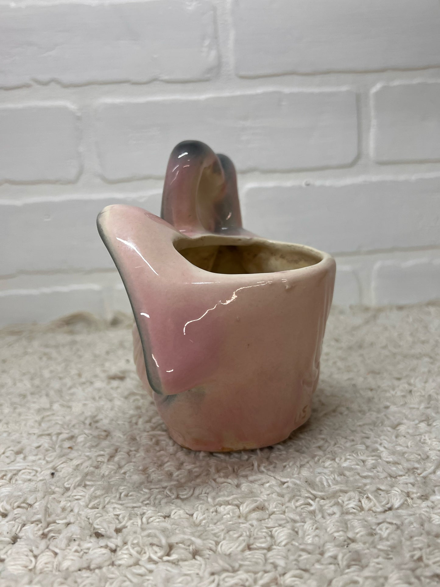 Vintage Pink & Gray Double Swan Planter