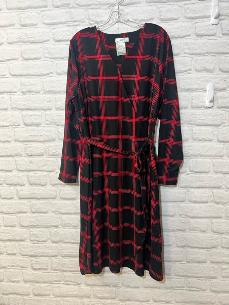 Size 1X CJ Banks red& black plaid faux wrap dress