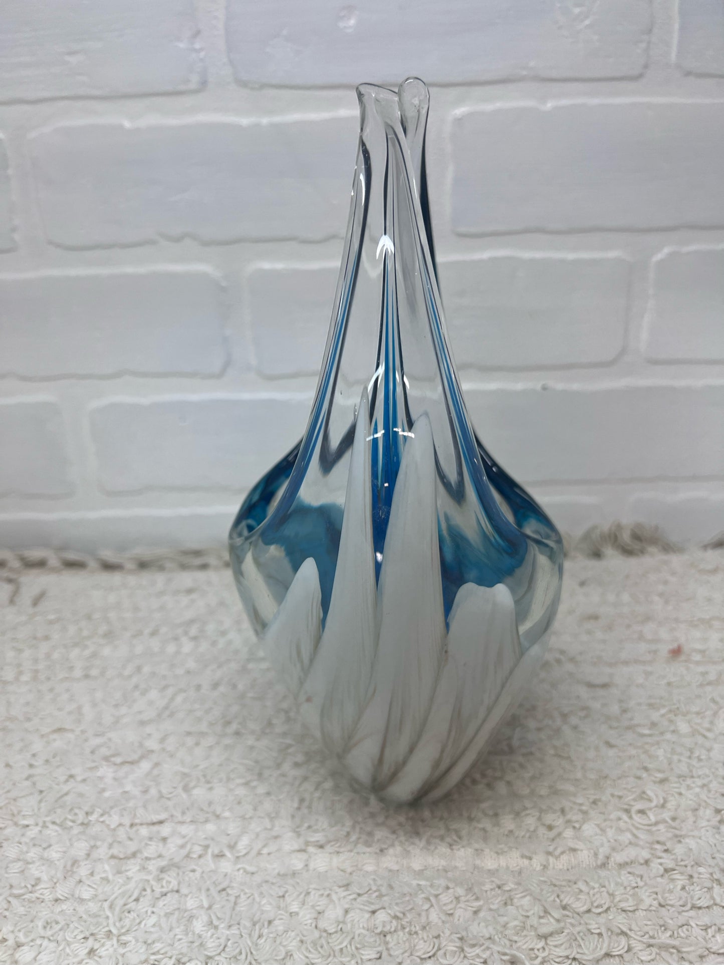 Vintage Murano Hand Blown Art Glass Basket Vase - Uranium Glass