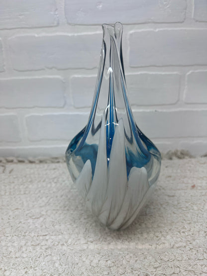 Vintage Murano Hand Blown Art Glass Basket Vase - Uranium Glass