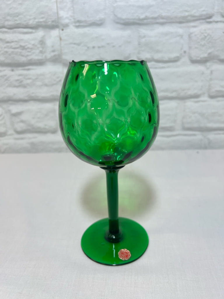 Empoli style emerald green optic glass stemmed glass