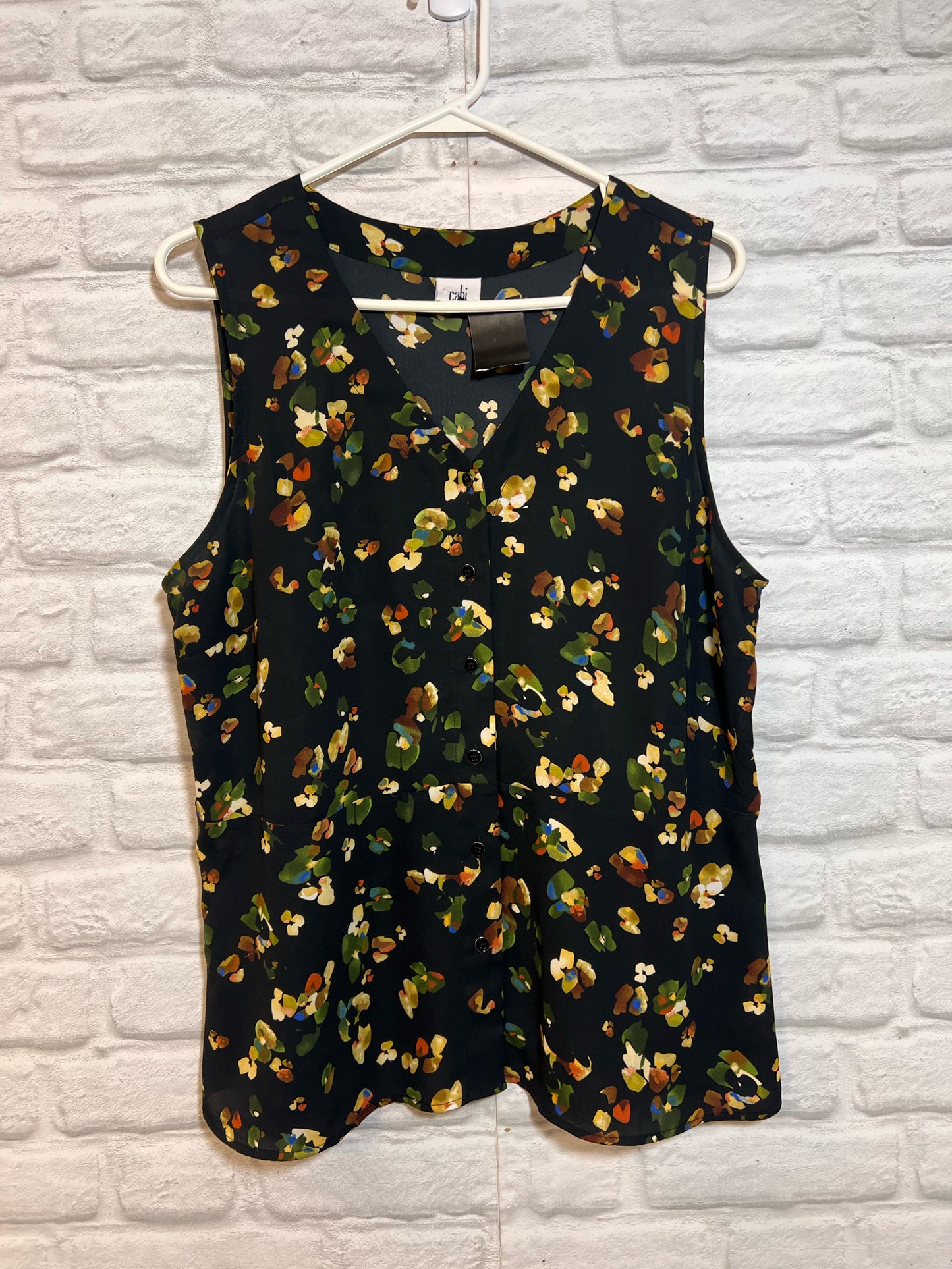 Size L CAbi Black Floral Tank Blouse