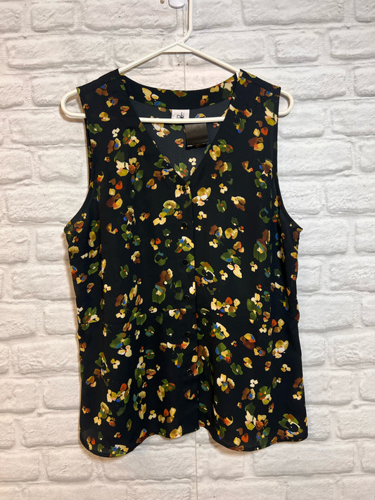 Size L CAbi Black Floral Tank Blouse