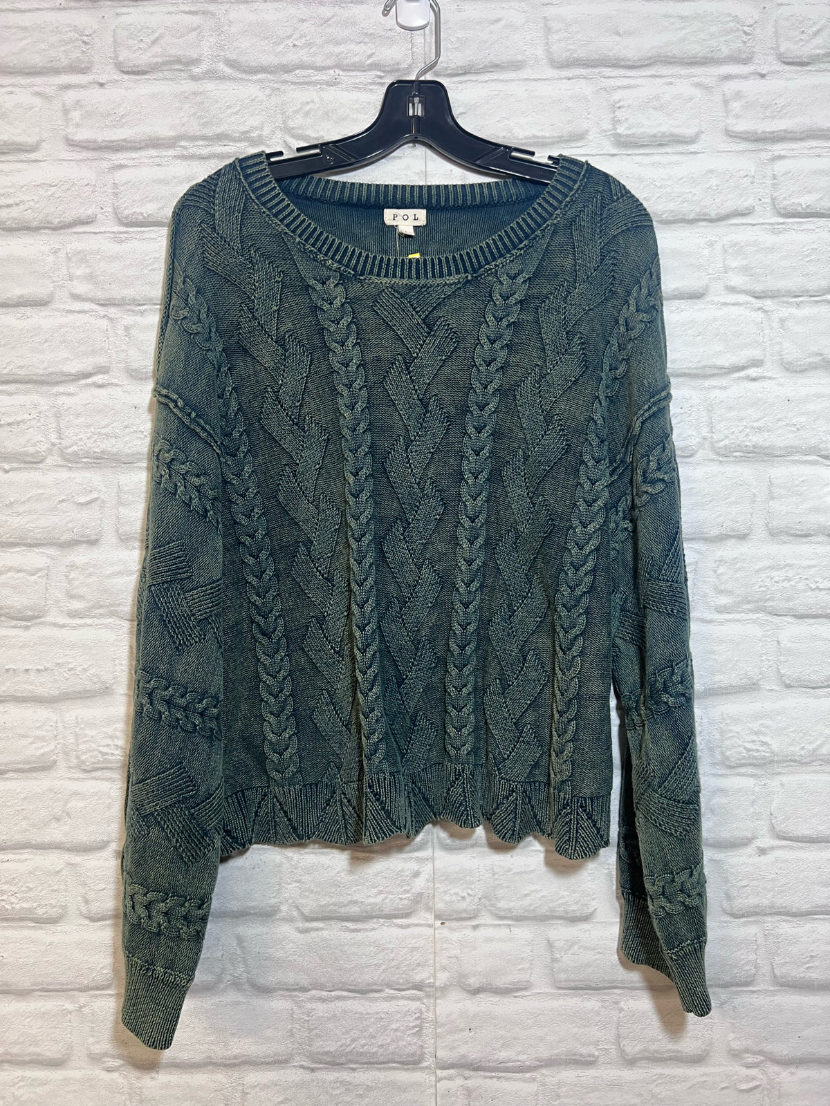 Size L POL Distressed Look Cable Knit  Sweater