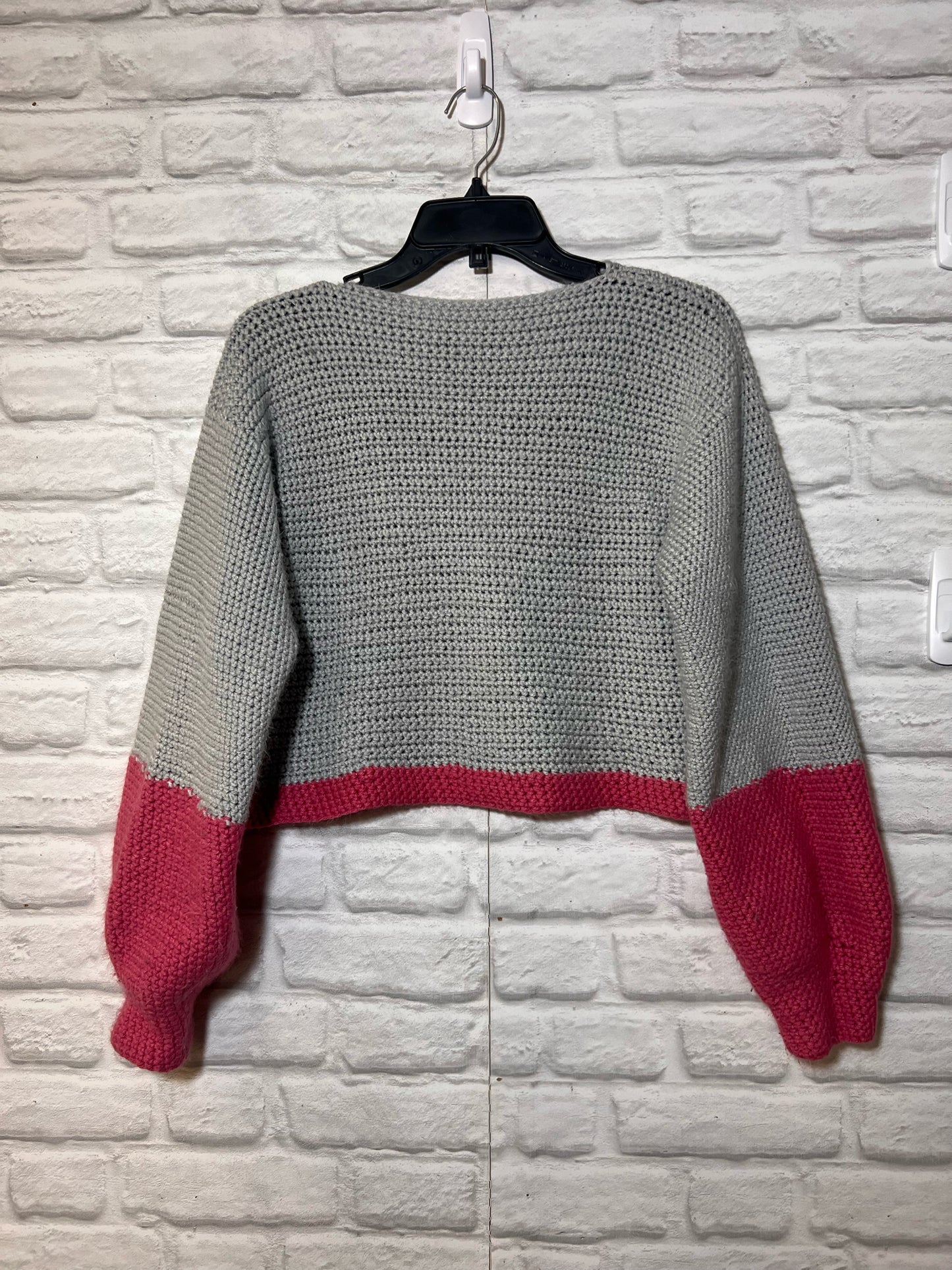 Size M Handmade Pink & Gray Colorblock Cropped Length  Sweater