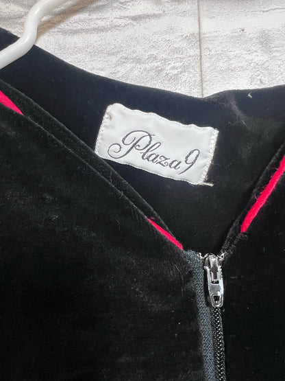Plaza 9 Circa 1970's Black Velour Robe w/ Floral Embroidery