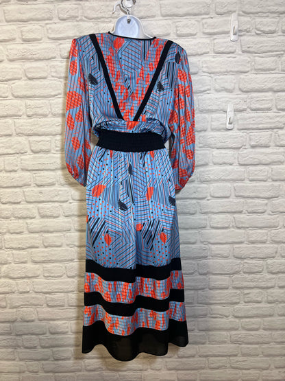Diane Freis Vintage 1980's Blue Multi Print Midi Dress