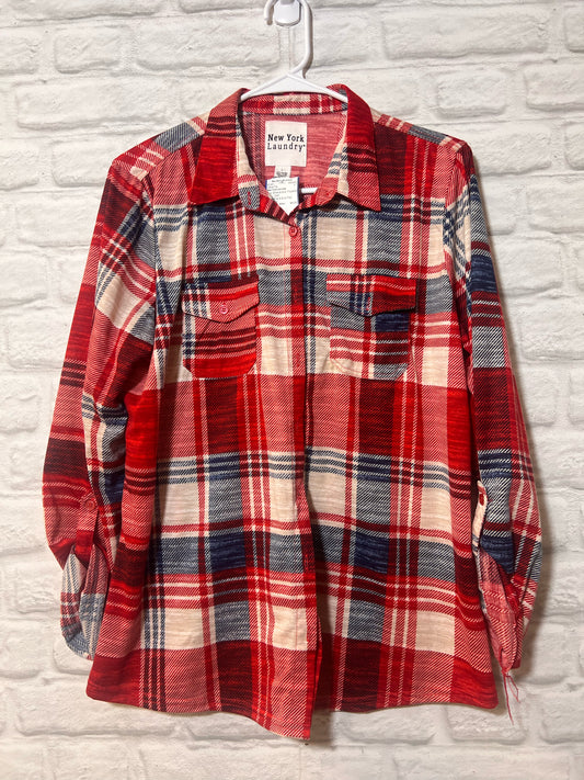 Red, White & Blue Plaid Button Up