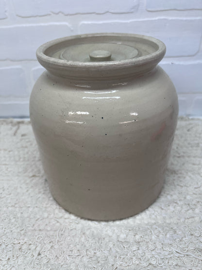Unbranded Lidded Utilitarian Crock Measures Approx 7" Tall
