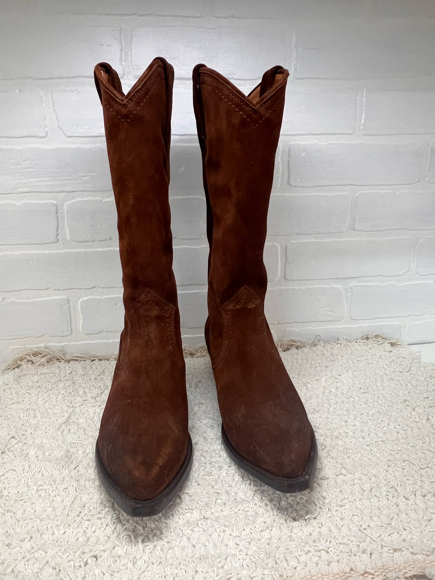 Frye Size 7 Sacha Tall Western Boots Brown Suede Leather